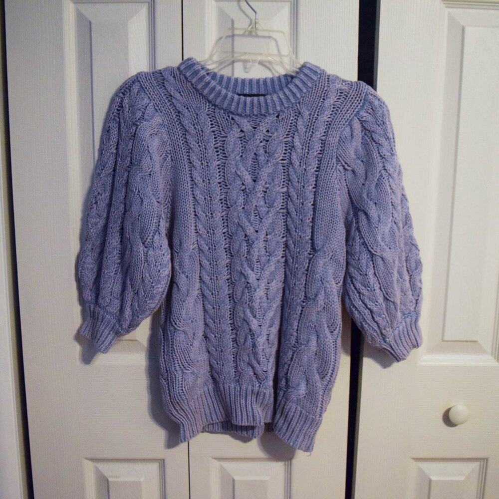 525 America Puff Sleeve Cotton Pullover Sweater in Periwinkle 3/4 Sleeve Size XS